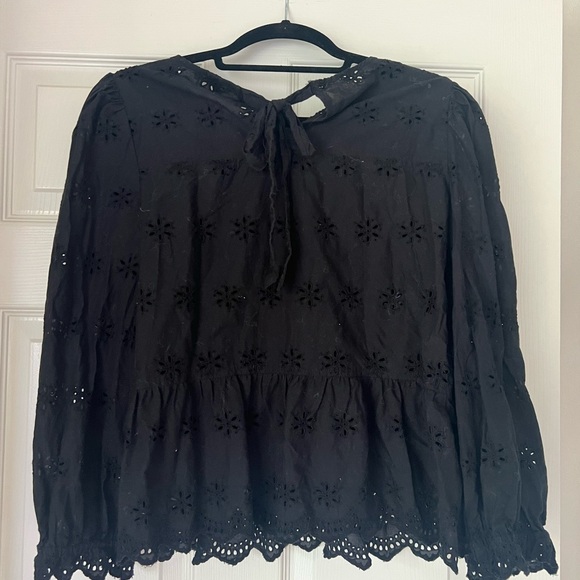 Madewell Long Sleeve Eyelet Black Shirt Medium - Picture 3 of 5